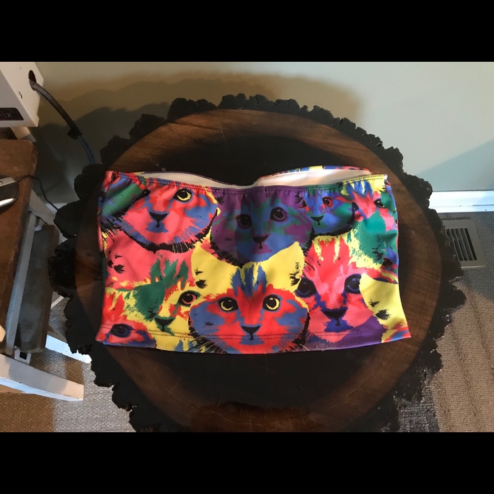 Rave Multicolor Kitten Print Tube Top - Picture 2 of 5